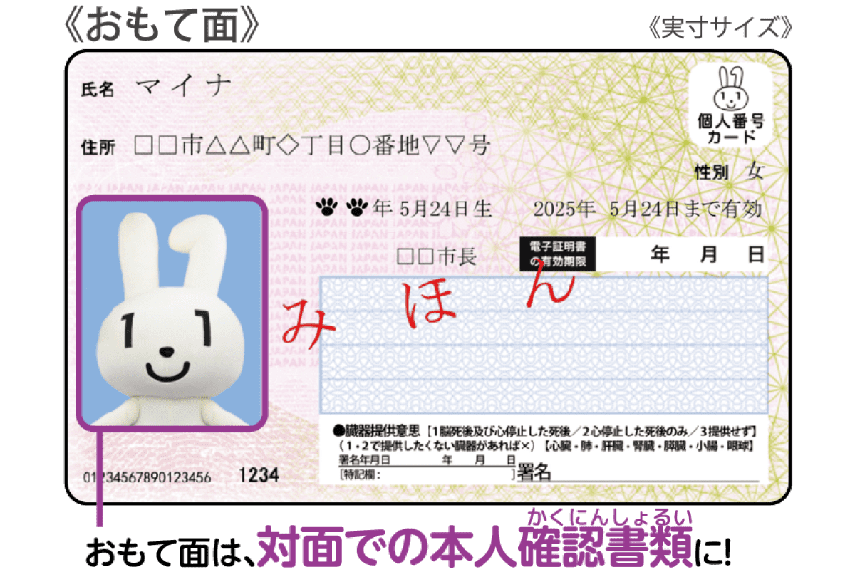 マイナンバーカードのおもて面は、対面での本人確認書類に！